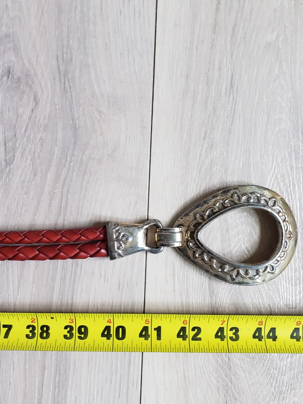 Vintage‎ Braided Red Leather Sling Western Knot Belt Silver-Tone Hardware 1994